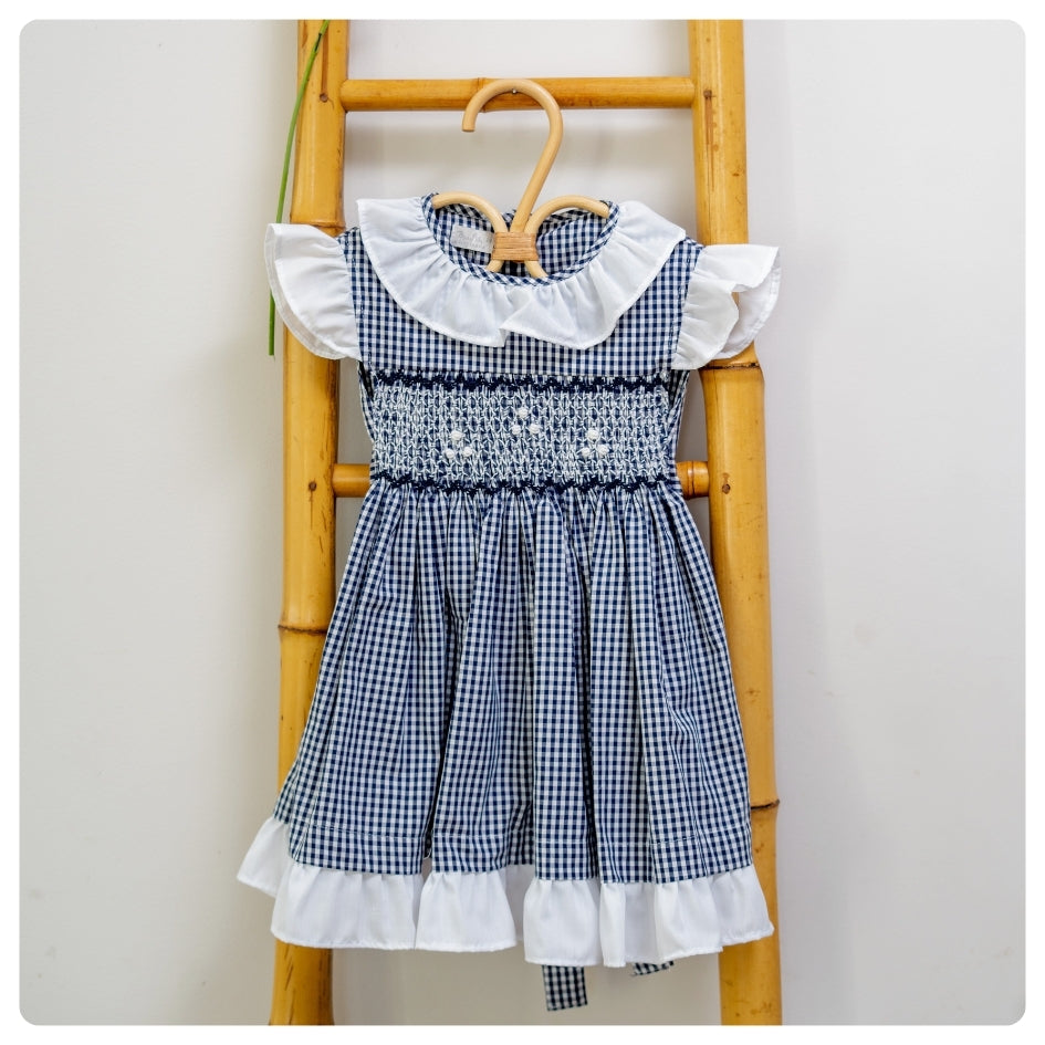 Vestido smock cuadros azules y blancos