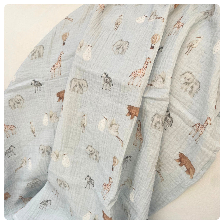 Muselina de algodón safari celeste