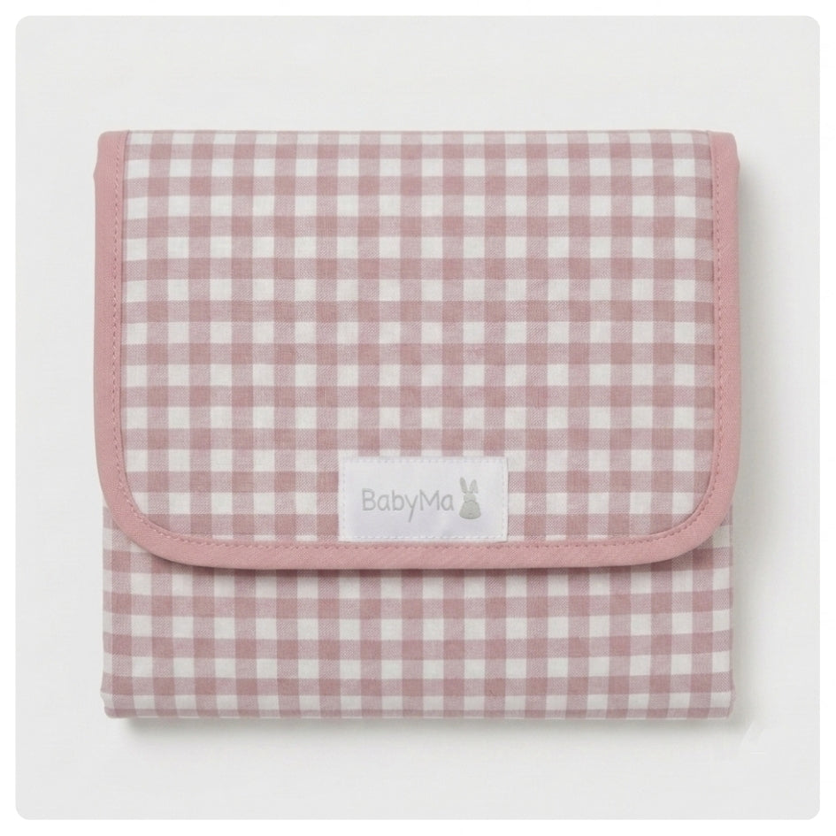 Cambiador portátil con bolsillos vichy rosado