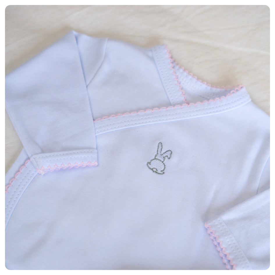 Batita algodón orgánico blanco picot rosado