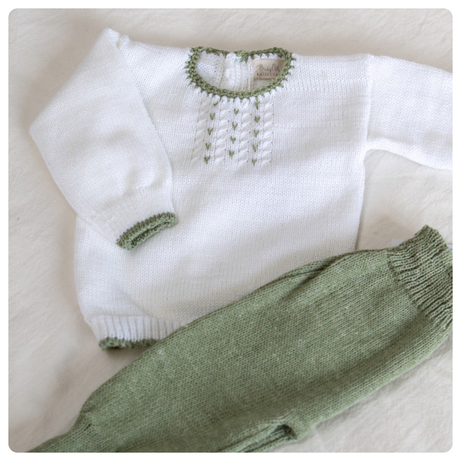 Conjunto hilo blanco y verde
