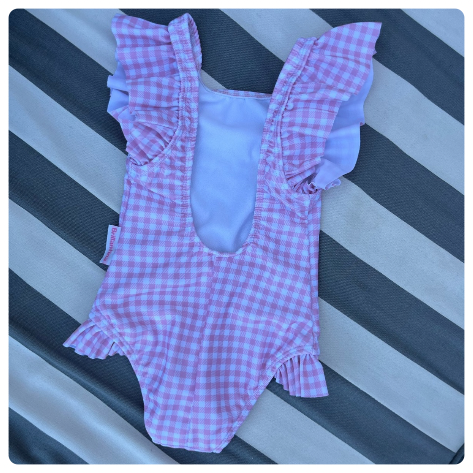 Traje de baño Brillantina cuadritos rosa