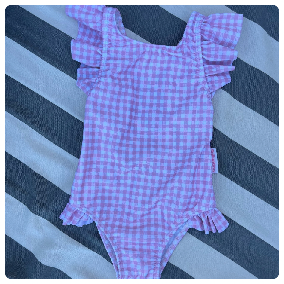 Traje de baño Brillantina cuadritos rosa