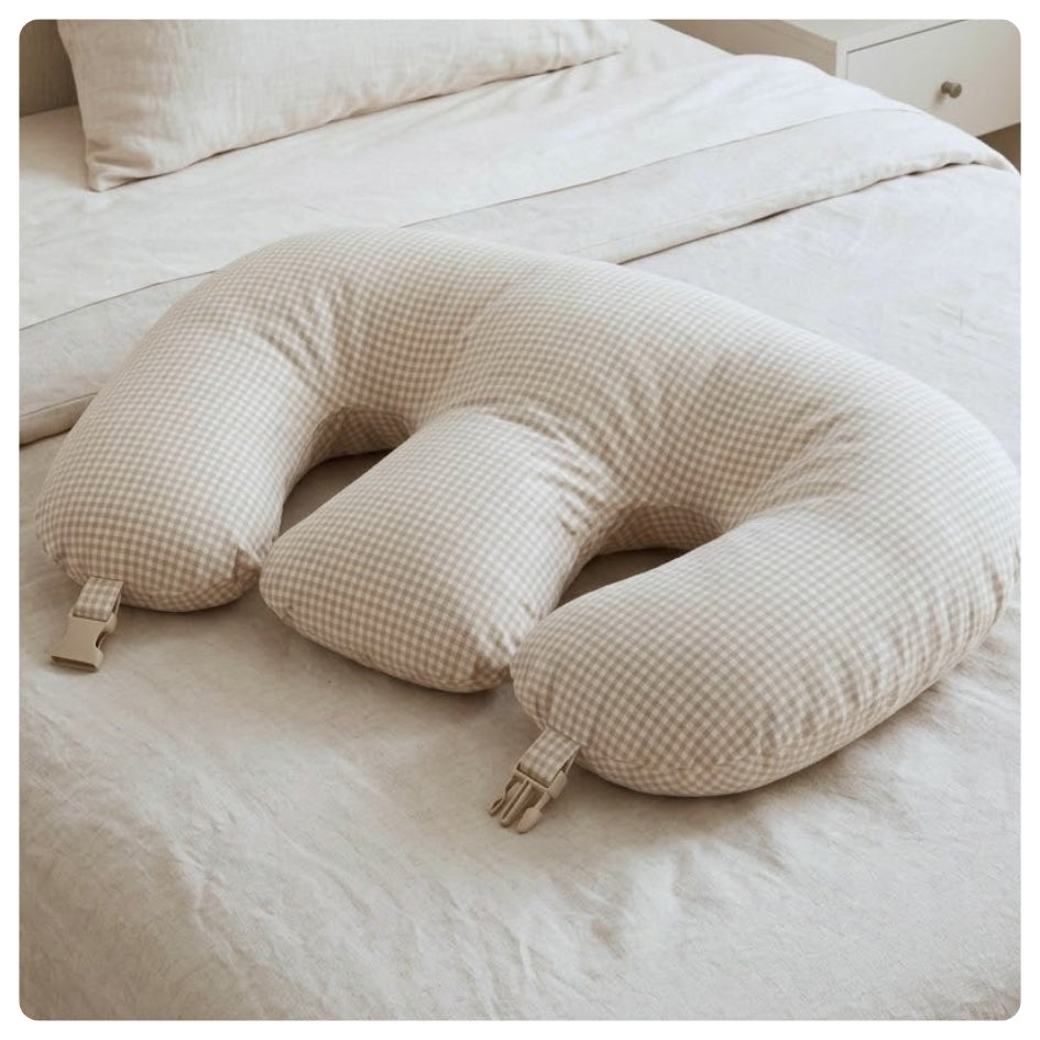 Almohadón de lactanciade mellizos vichy beige