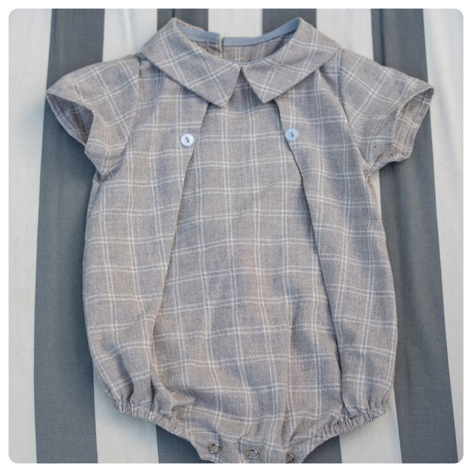 Body vintage lino beige a cuadros