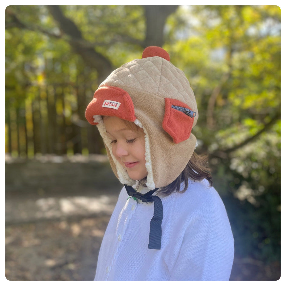 Gorro leñador beige y terracota