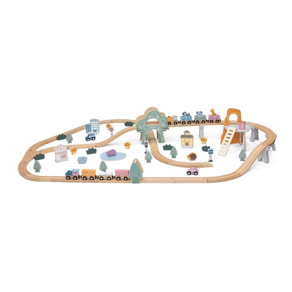 Pista de tren de madera