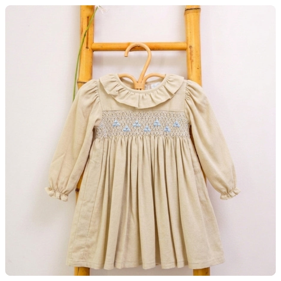 Vestido smock lino beige