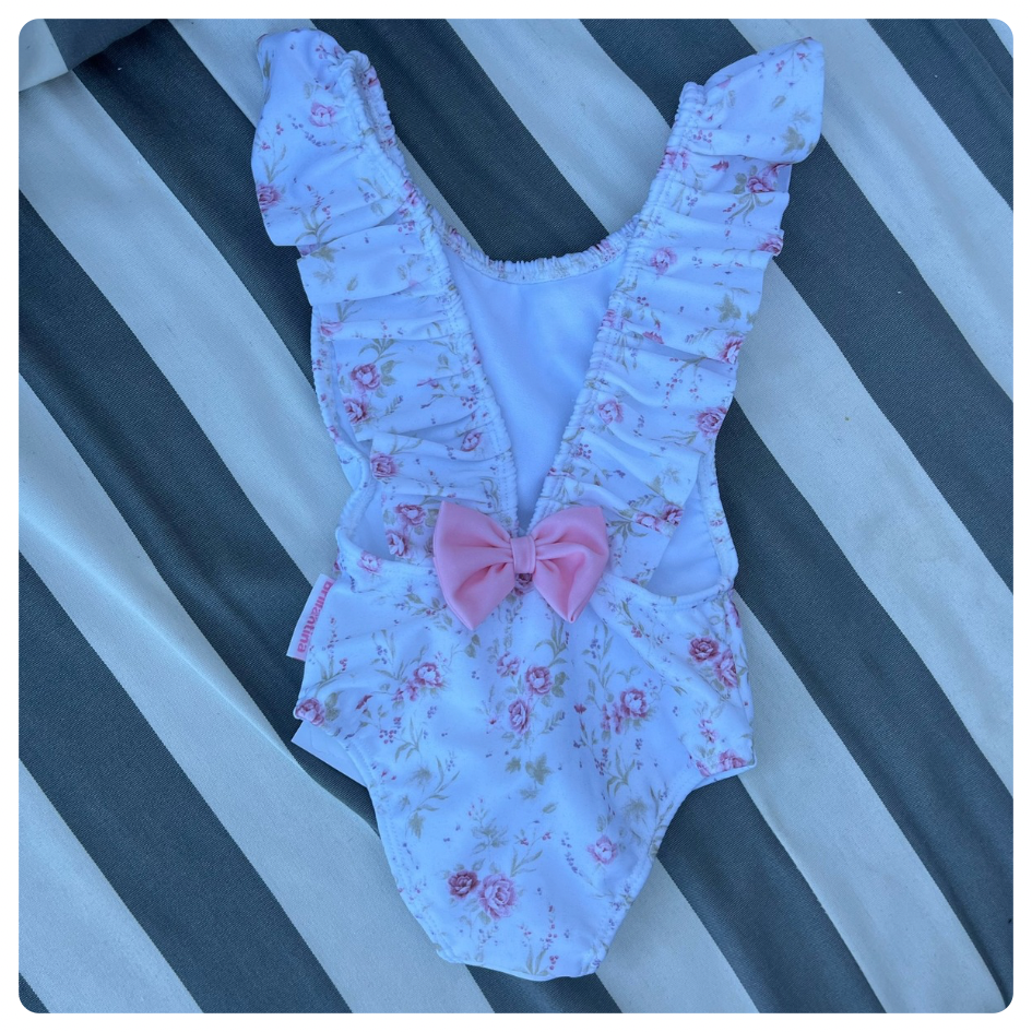 Traje de baño Brillantina blanco rositas