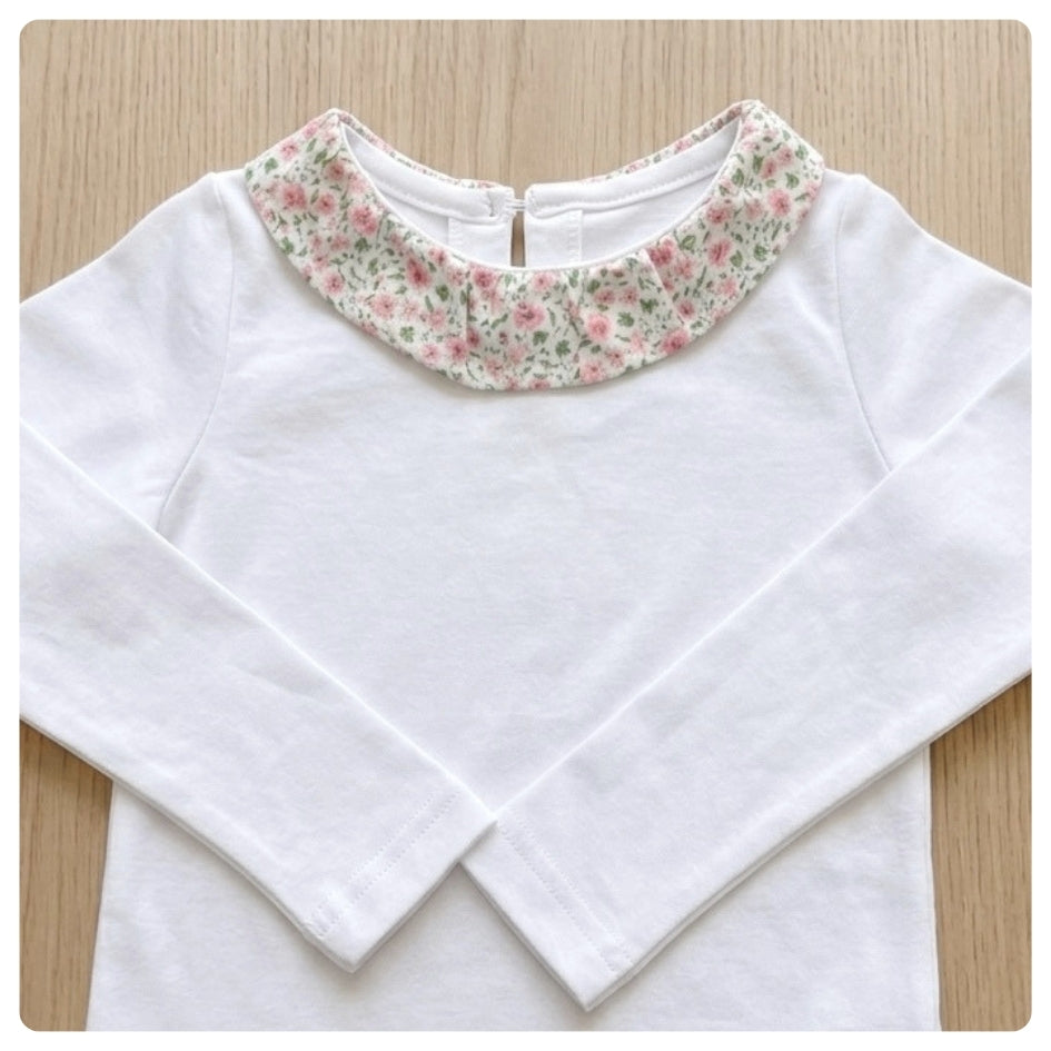 Blusa algodon blanco cuello florcitas rosadas