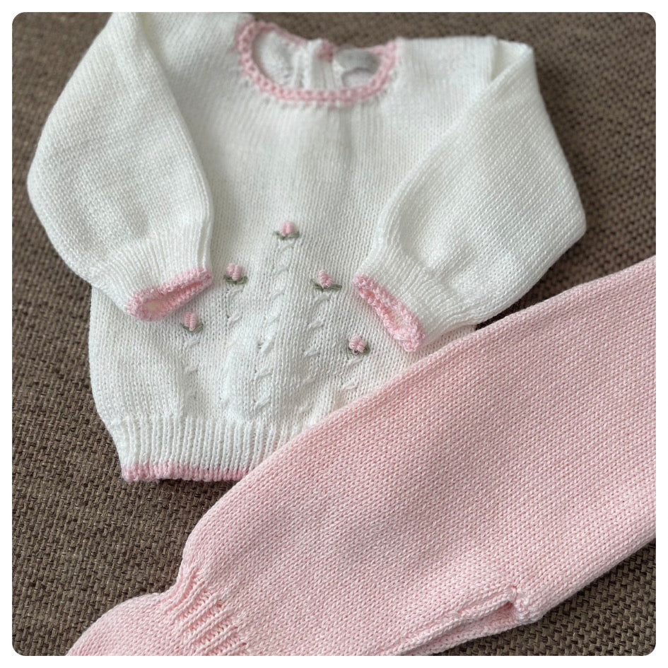 Conjunto hilo blanco y rosado