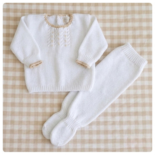 Conjunto dralon blanco y beige