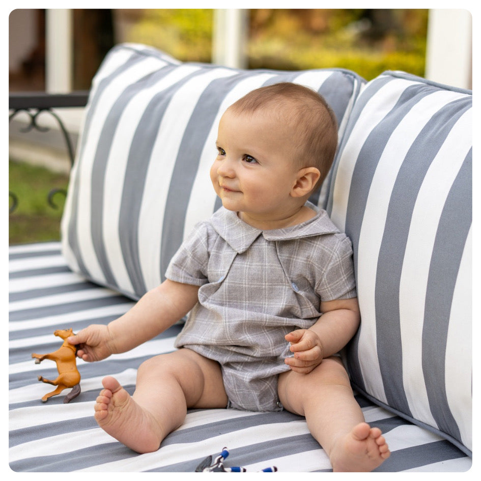 Body vintage lino beige a cuadros