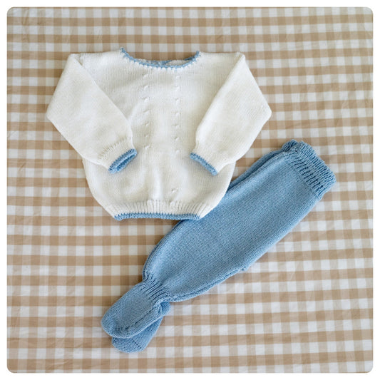 Conjunto hilo blanco y celeste