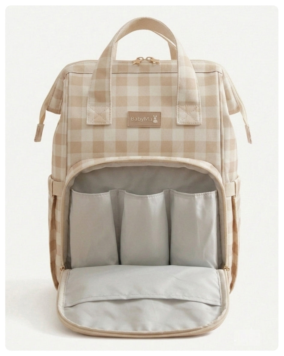 Mochila maternal vichy mostaza