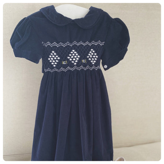 Vestido smock pana azul