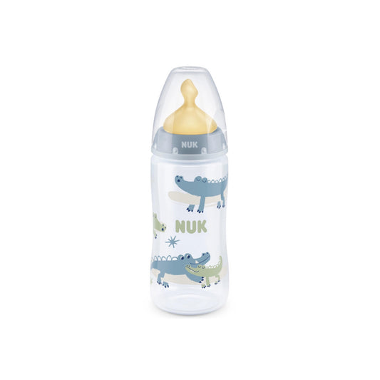 Mamadera 300ml First Choice con control de temperatura azul - látex o silicona
