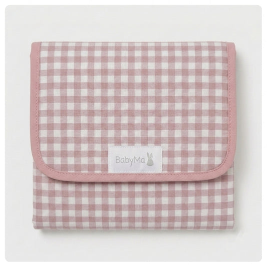 Cambiador portátil con bolsillos vichy rosado