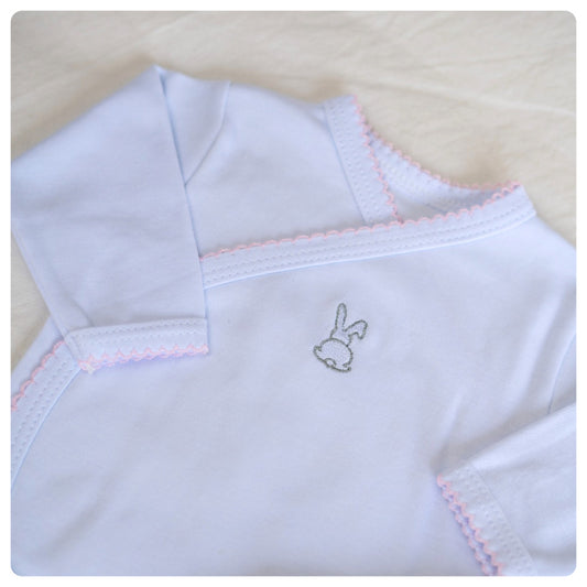 Batita algodón orgánico blanco picot rosado