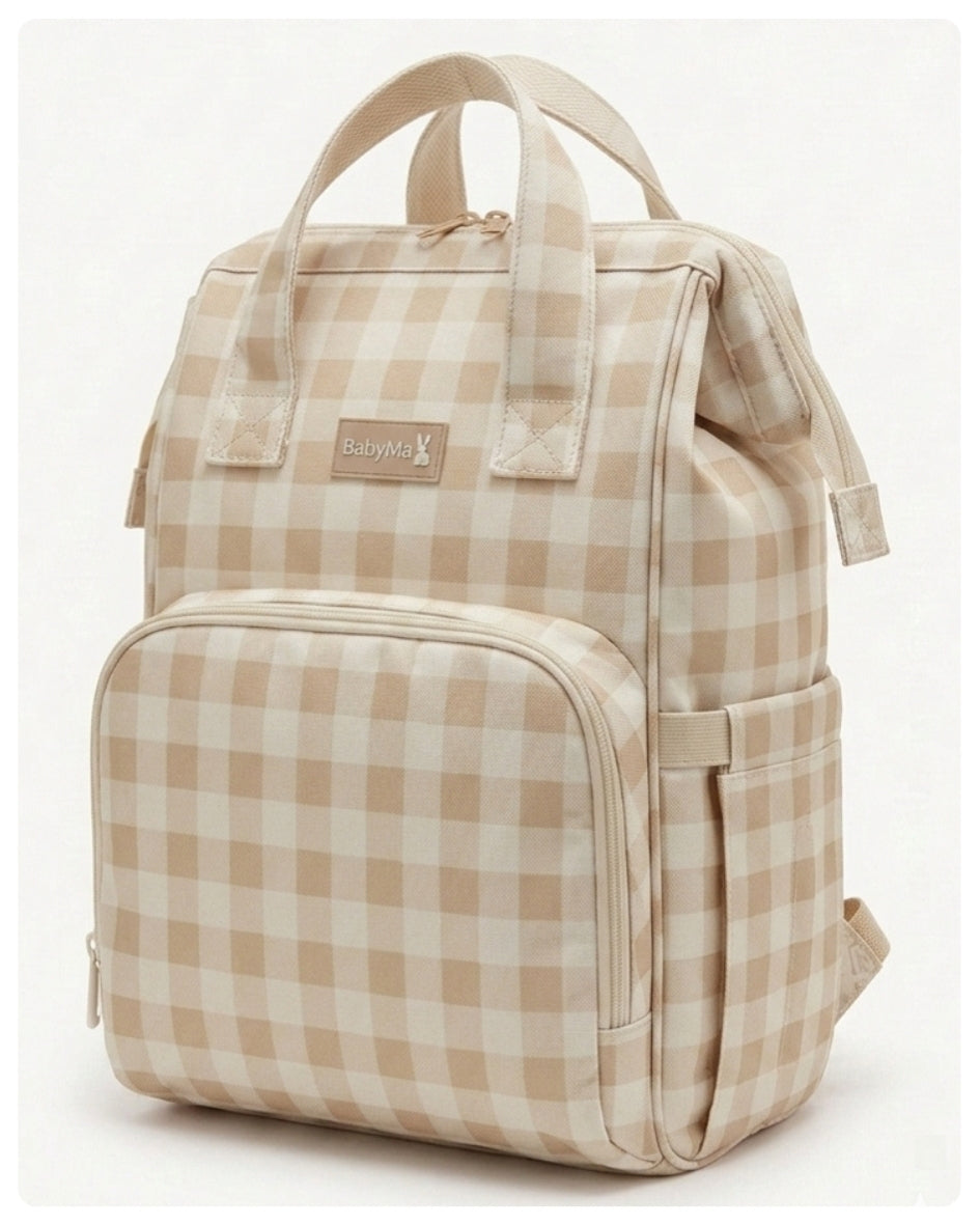 Mochila maternal vichy mostaza