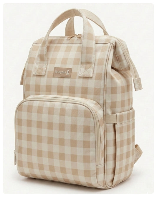 Mochila maternal vichy mostaza