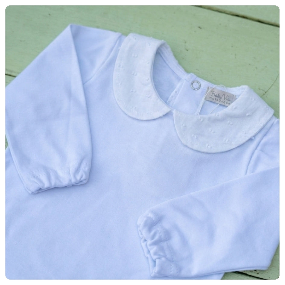 Body algodon blanco cuello doble plumetí m/l