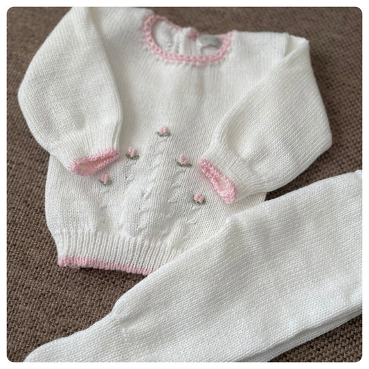 Conjunto hilo blanco y rosado