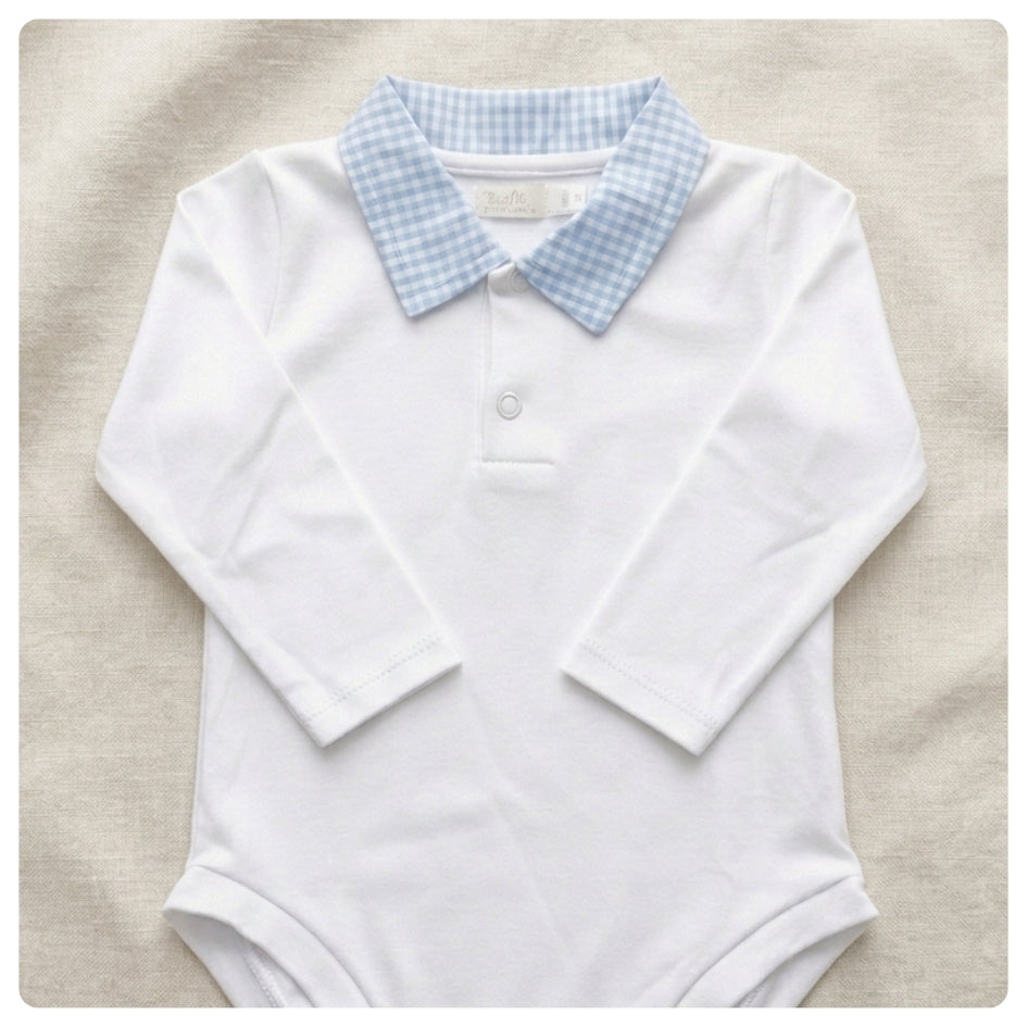 Body algodon blanco cuello cuadritos