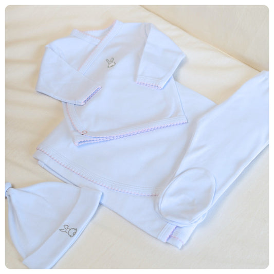 Conjunto algodón orgánico blanco picot rosado 4 piezas