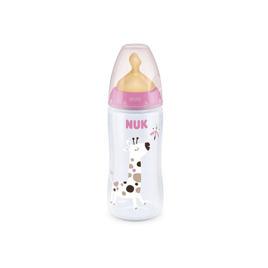 Mamadera 300ml First Choice con control de temperatura rosada - látex o silicona