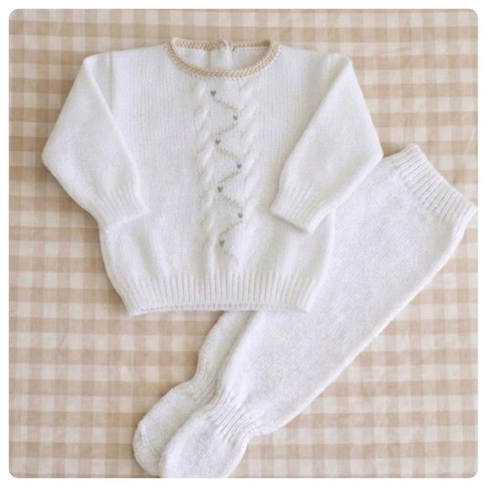 Batita dralon blanco y beige