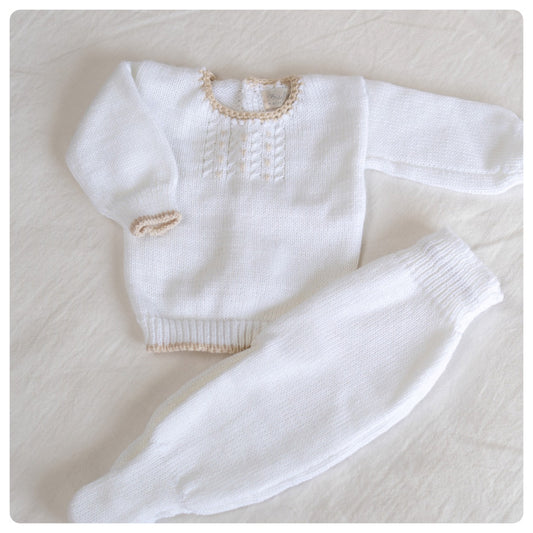 Conjunto hilo blanco y beige