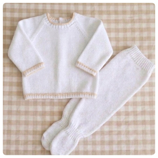 Conjunto dralon blanco y beige