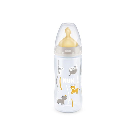 Mamadera 300ml First Choice con control de temperatura gris - látex o silicona