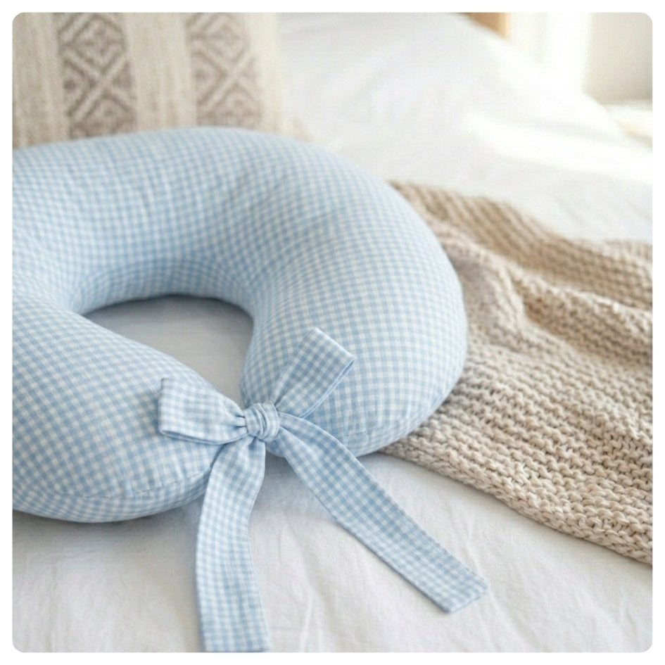 Almohadón de lactancia Vichy celeste chico