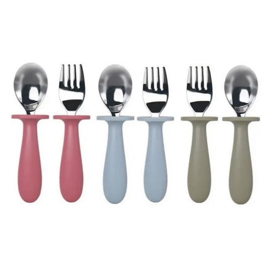 Set cuchara y tenedor silicona y metal