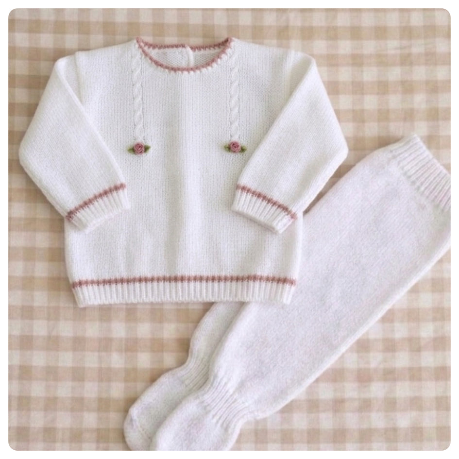 Conjunto dralon blanco y rosa viejo