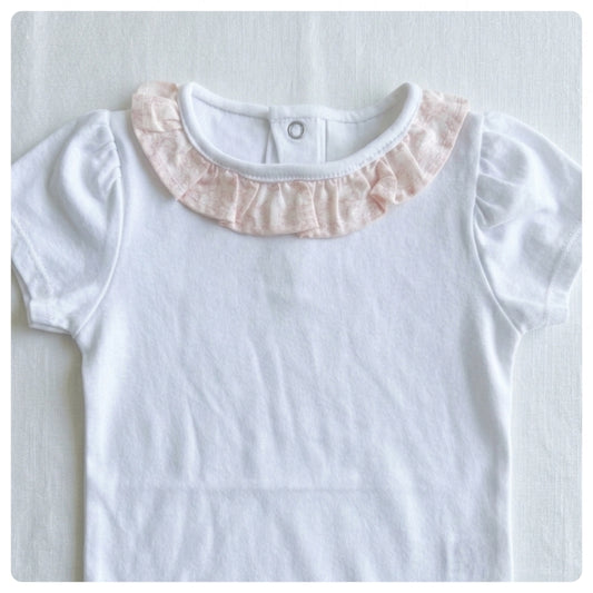 Body blanco m/c voladitos lino rosado flores blancas