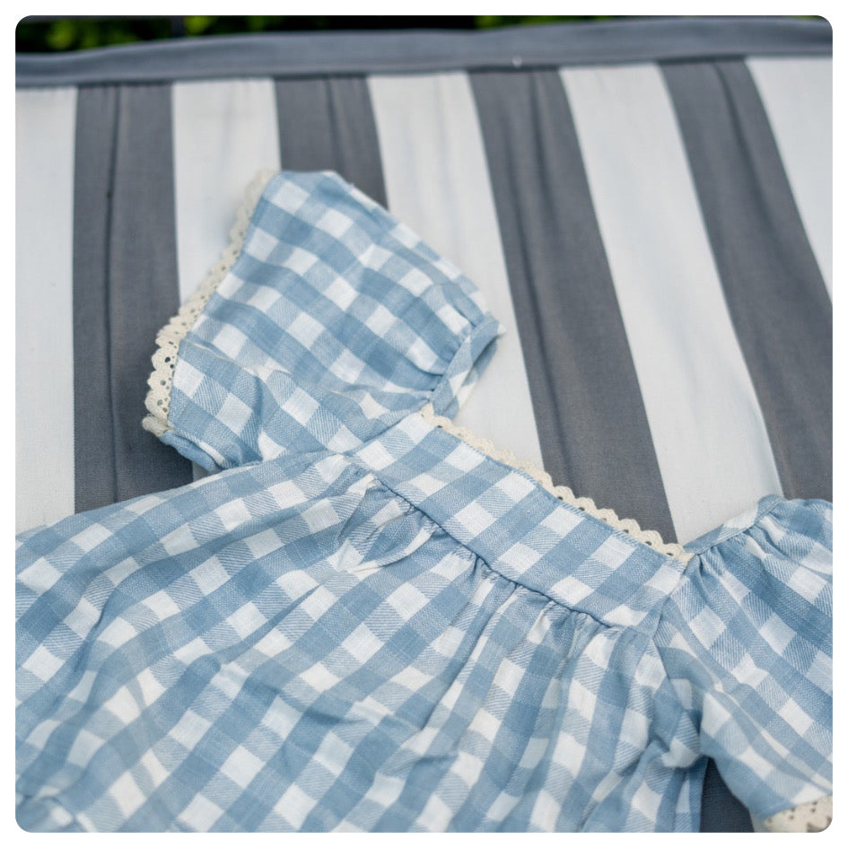 Vestido lino cuadritos azul claro