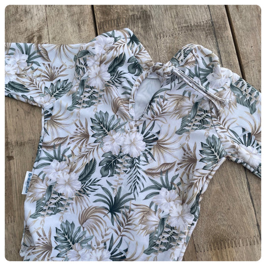 Traje de baño Brillantina hojitas verdes manga larga