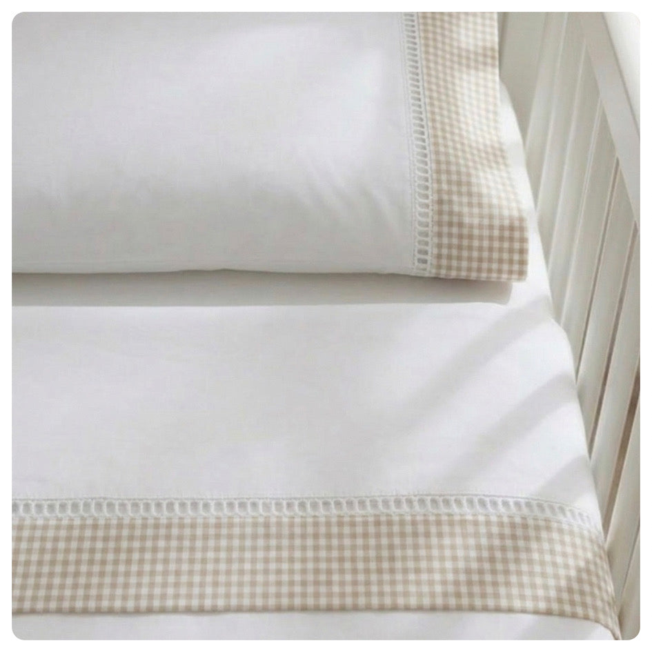 Juego de sábanas cuna funcional o practicuna vichy beige