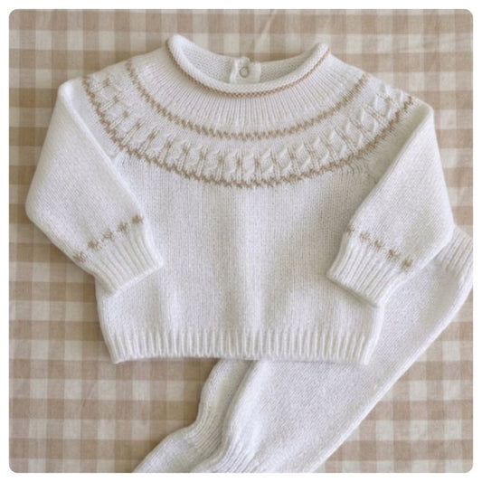 Conjunto dralon blanco con guarda beige