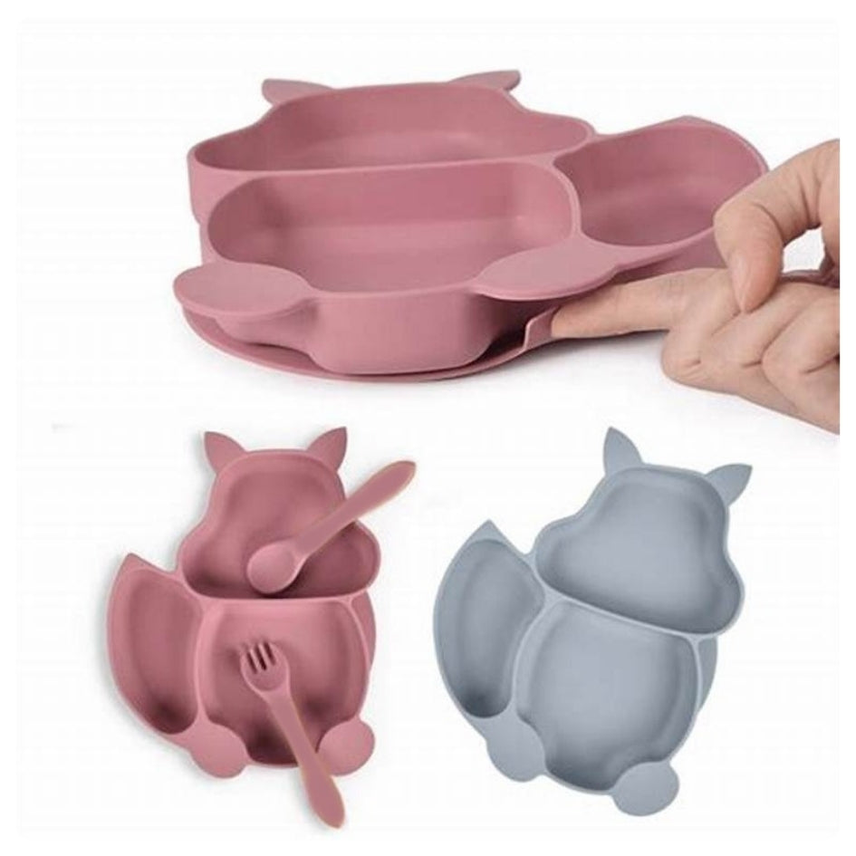 Plato silicona con ventosas y set cubiertos