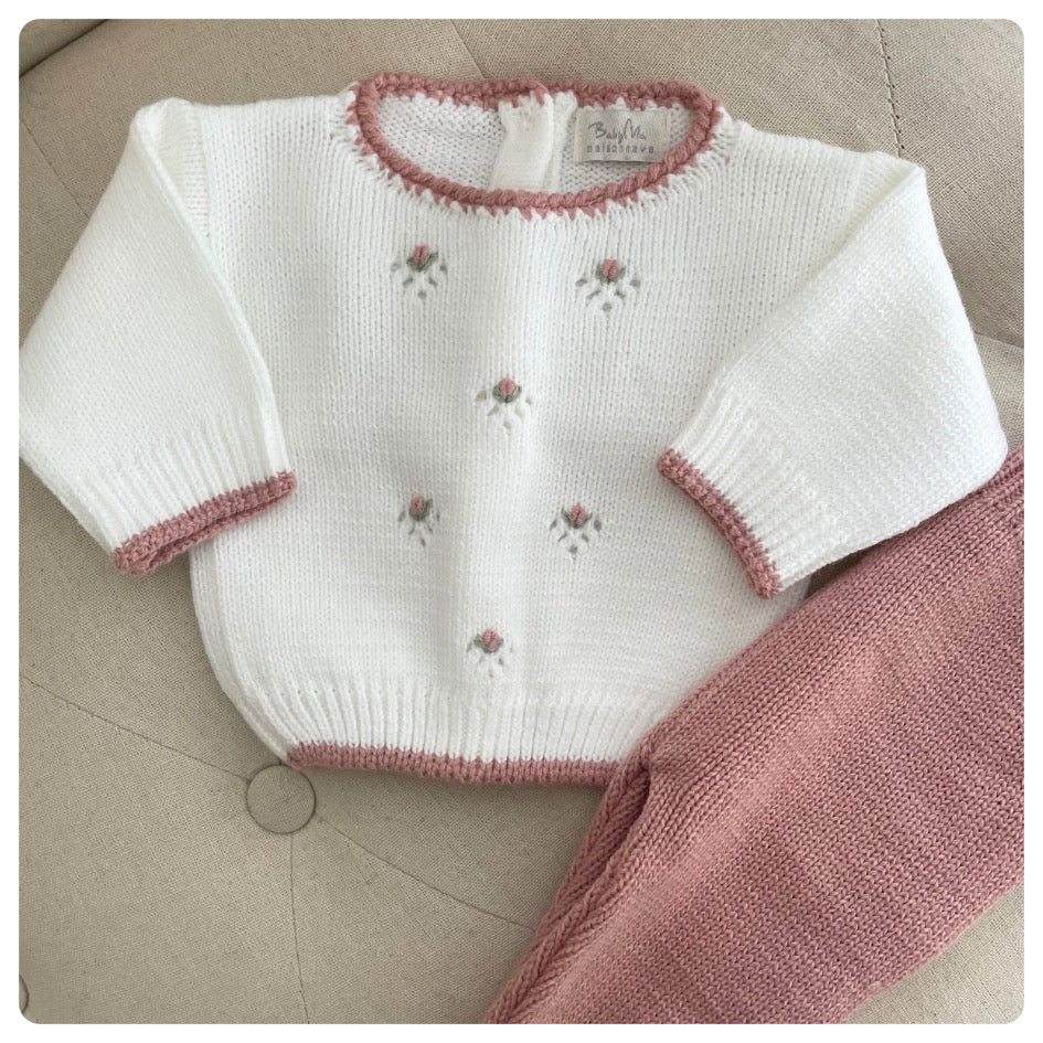 Conjunto dralon blanco y rosa viejo