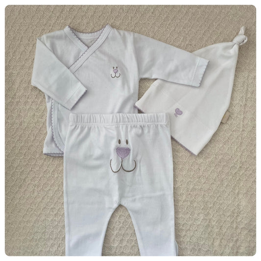 Conjunto algodón orgánico blanco y lila