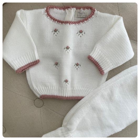 Conjunto dralon blanco y rosa viejo