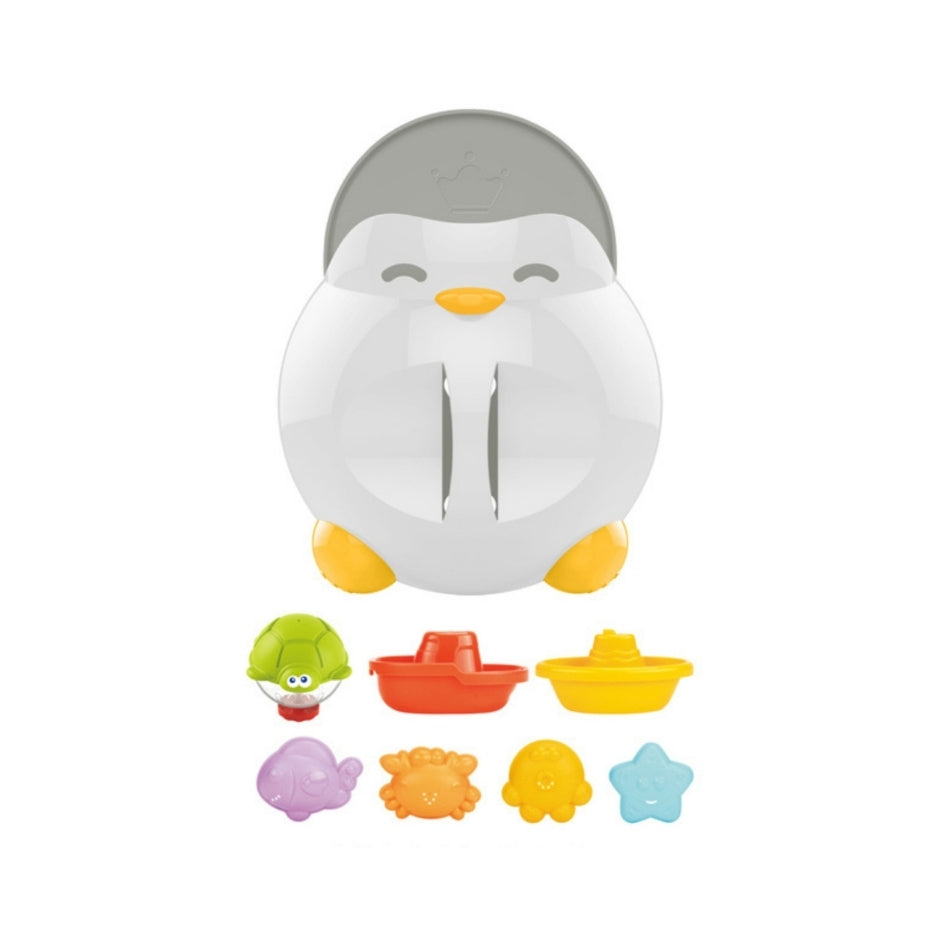 Organizador de ducha pingüino con juguetes de agua