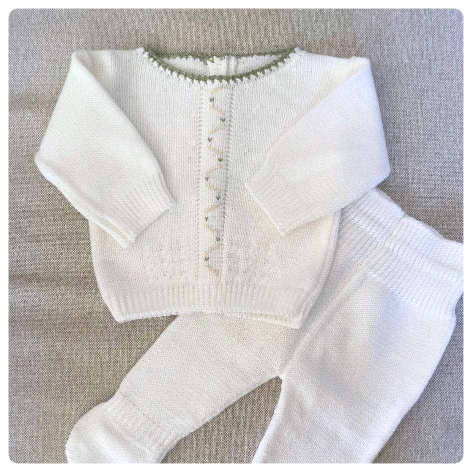 Conjunto dralon blanco y verde seco