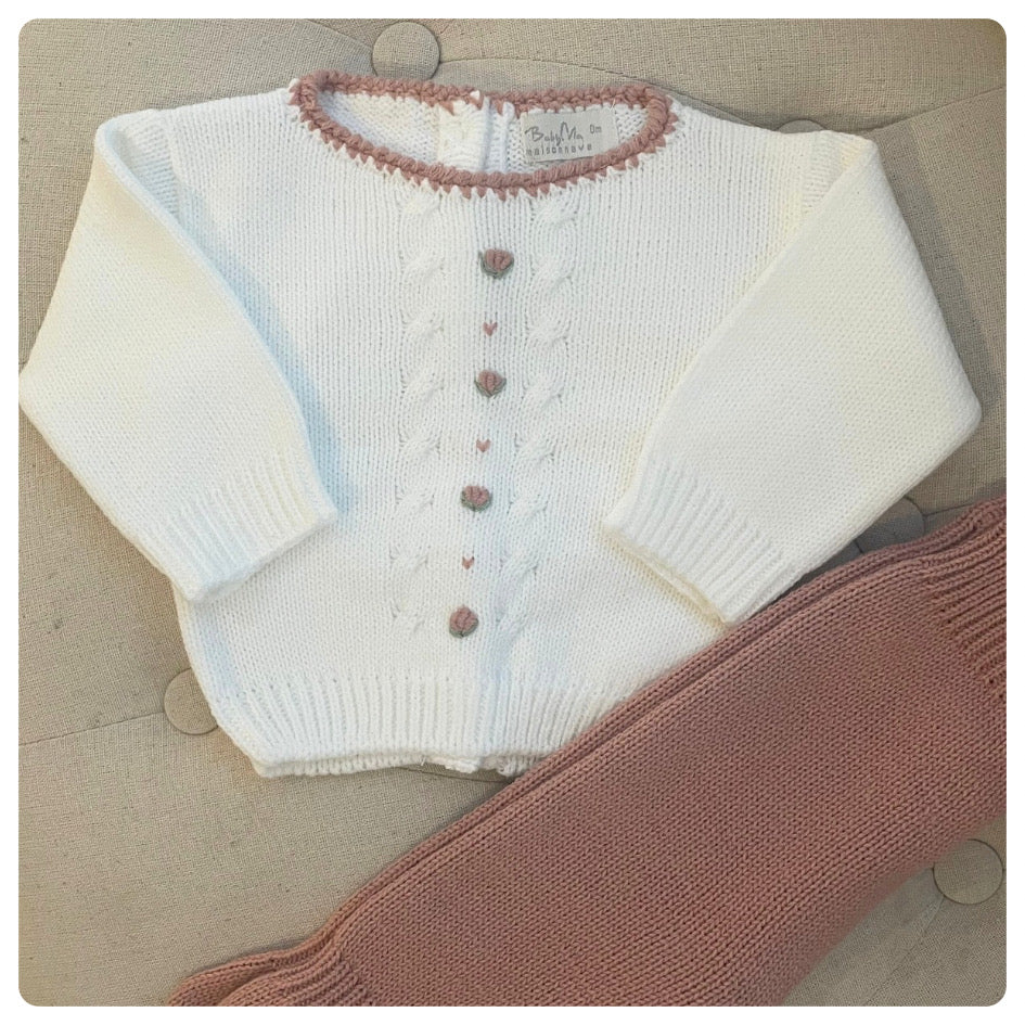 Conjunto dralon blanco y rosa viejo