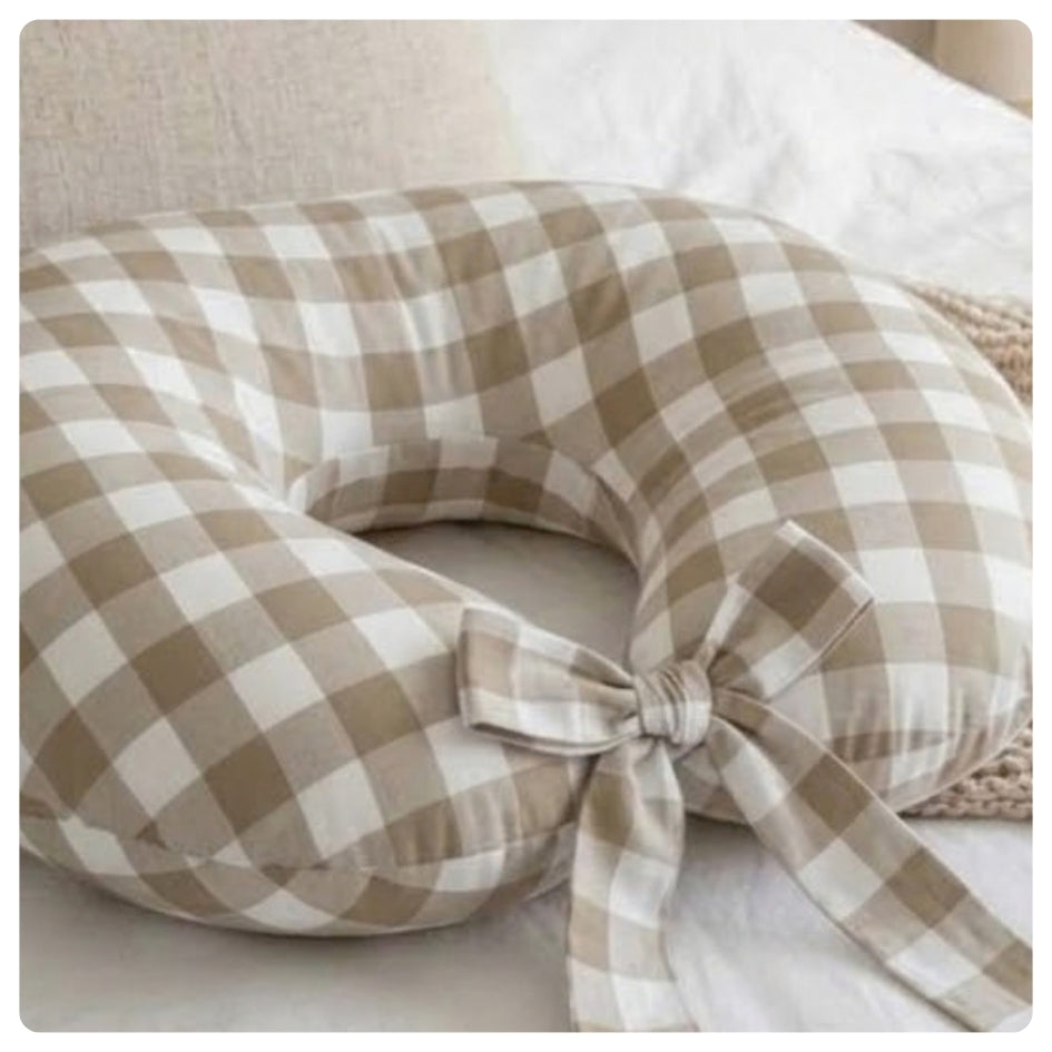 Almohadón de lactancia Vichy beige oscuro
